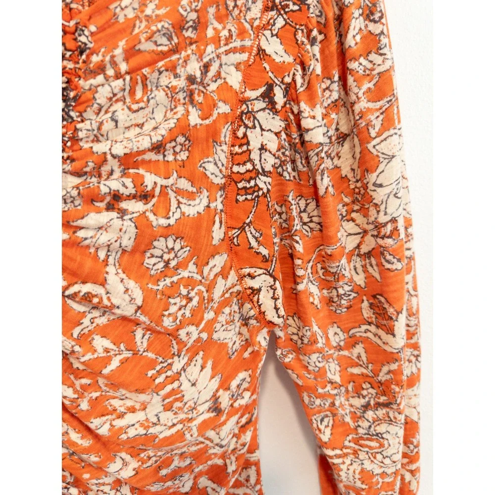 Free People Ruched Floral Top Womens M Boho Festival Hippie Peasant Cottagecore